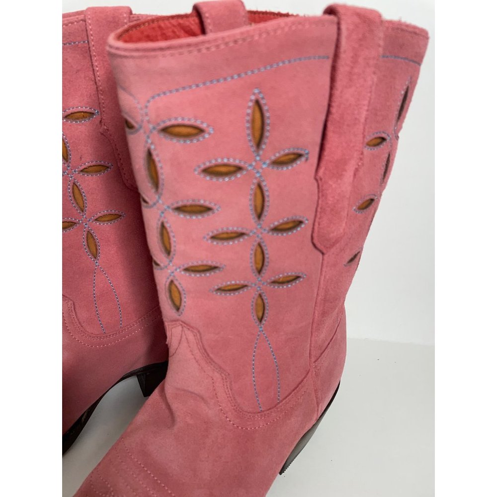 Anthropologie Planet Cowboy Pink Suede Peewee Western Boots Size 9 - Picture 6 of 13